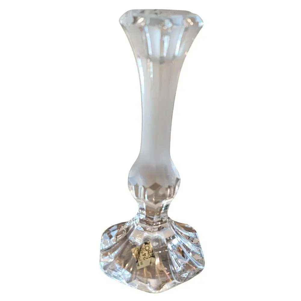 Vintage Polish Lead Crystal Tulip Candlestick Holder Taper 24% PbO Poland MCM